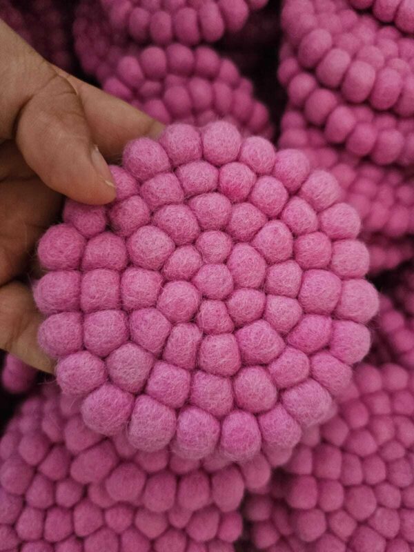 Pink felt Ball Coaster 10cm